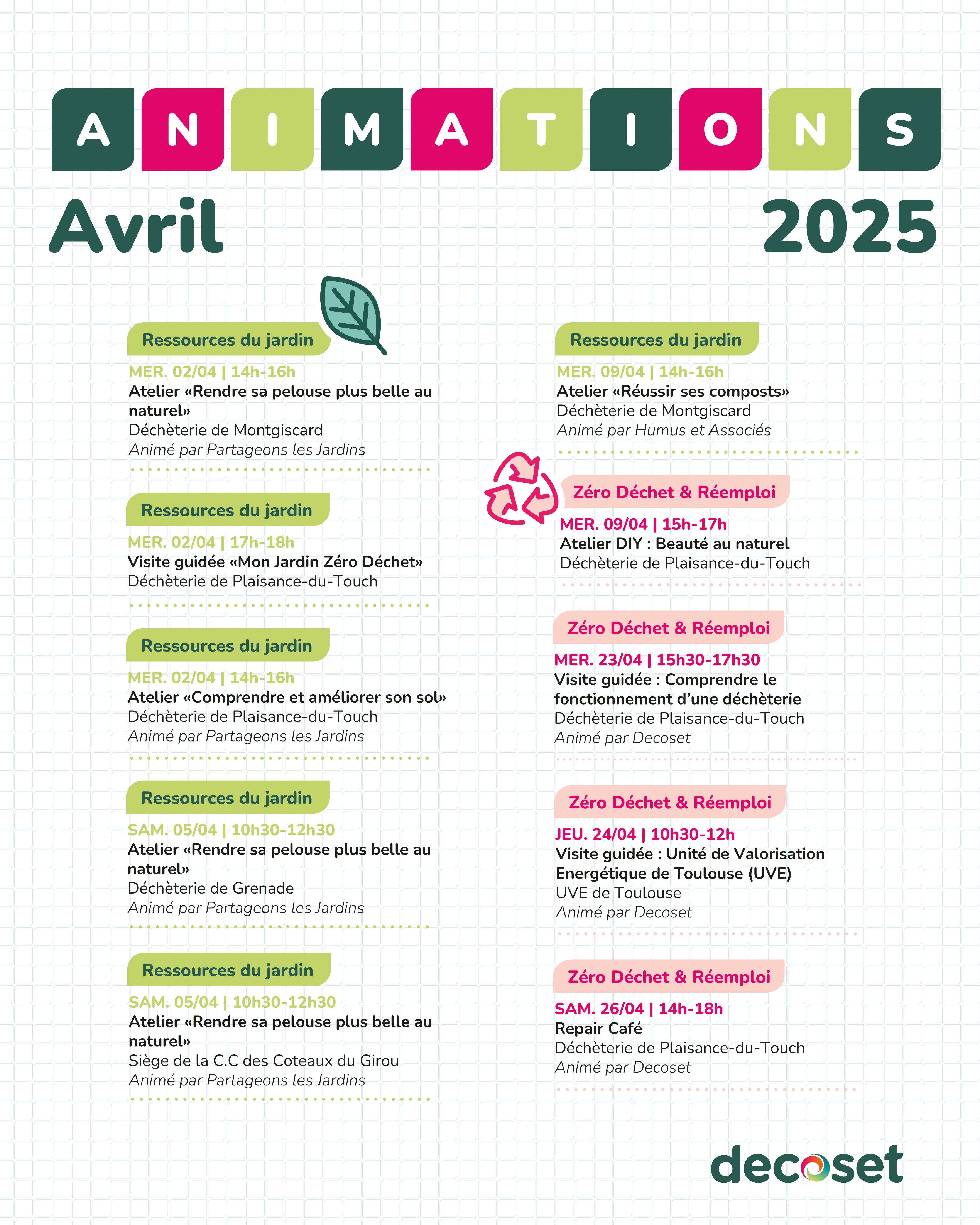 Affiche des animations proposées par Descoset au mois d'avril